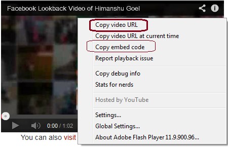 Copying Embed code of a video